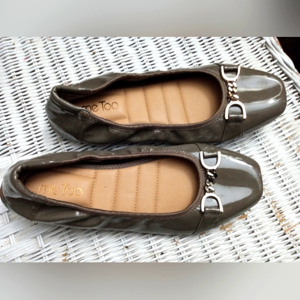 Womens Me Too Gray Hardware Comfort Walking Ballet Flats w/ Cushion Insole sz 9M